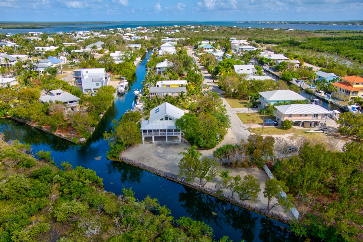 Aerial view of Big Pine Key showing ocean and wildlife refuge